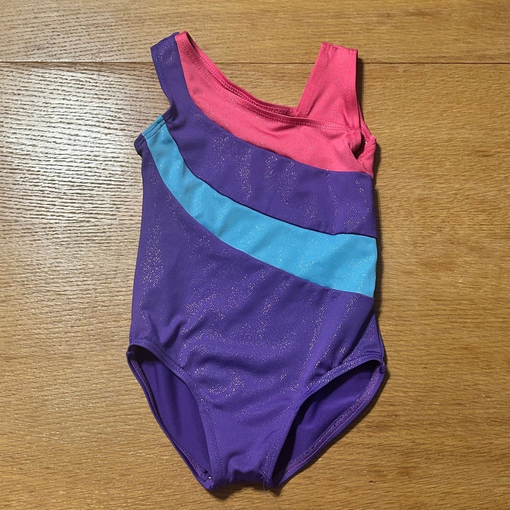 Kids Gymnastics Leotard Sparkle Purple Pink Blue Sleeveless‎ Dancewear 100